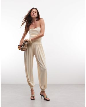 TFNC London Slinky Bandeau Hareem Pant Jumpsuit - Natural
