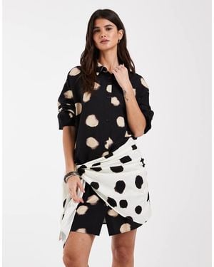 ASOS Spot Shirt Dress With Contrast Scarf - Black