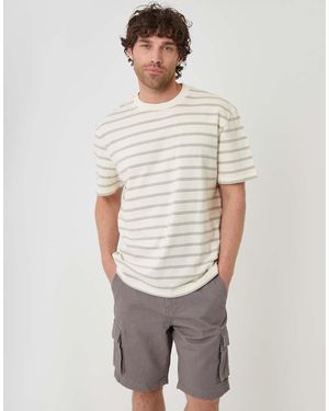 Threadbare Relaxed Fit Stripe Cotton T-Shirt - Grey