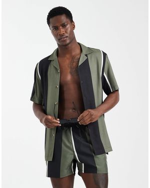 ASOS Co-ord Regular Fit Revere Stripe Shirt - Gray