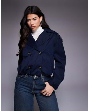 River Island Cropped Trenchcoat Met Pofzoom - Blauw