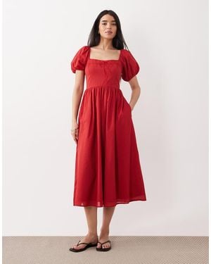 Abercrombie & Fitch Milkmaid Maxi Dress - Red