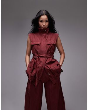 Mango Capsule Crushed Texture Longline Sleeveless Shirt - Red
