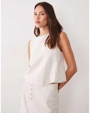 Vila Linen Touch Balloon Hem Sleveless Top - White