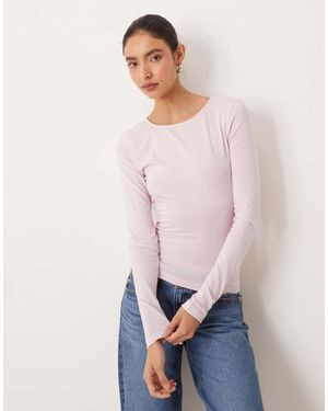Gina Tricot Jersey Long Sleeve Top With Crew Neck - Pink