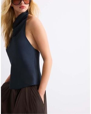 Stradivarius Satin Effect Halter Top - Blue