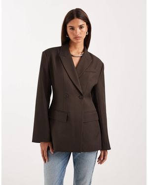 Gina Tricot Shaped Blazer With Padded Shoulders - Brown