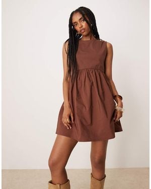 ASOS Trapeze Poplin Mix Babydoll Dress - Brown