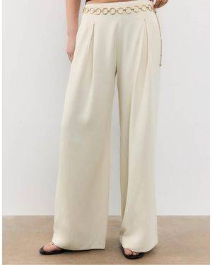 Stradivarius Petite Satin Trousers With Darts And Chain - Natural