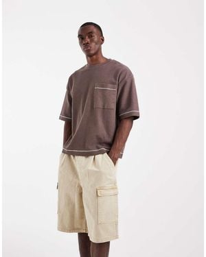 ASOS Heavyweight Boxy Oversized T-Shirt With Contrast Stich - Brown