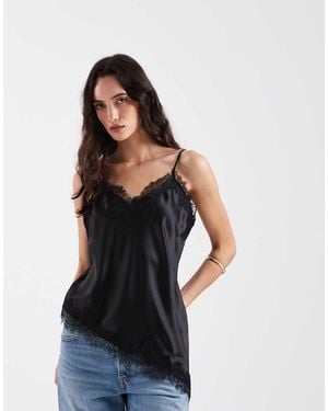 ONLY Satin Asymm Lace Hem Cami Top - Blue