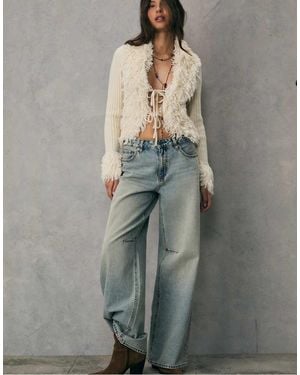 Stradivarius Gebreid Vest Met Imitatiebont En Strikken - Grijs