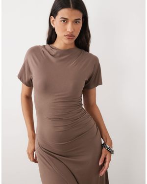 Nobody's Child Niamh Slash Neck Drape Detail Maxi Dress - Brown