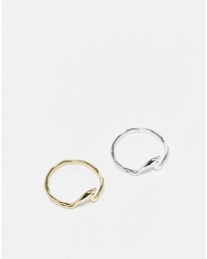 Pieces Plated Wave Detail Ring Two Pack - Natural
