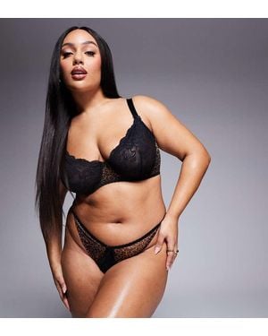 ASOS Tanga Con Estampado De Leopardo Y Detalles De Encaje Naomi De Asos Design Curve - Negro