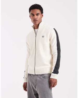 Fred Perry Ribbed Long Sleeve Zip Through Jumper - Natural
