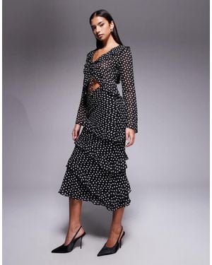 New Look Co-ord Polka Dot Ruffle Chiffon Midi Skirt - Blue