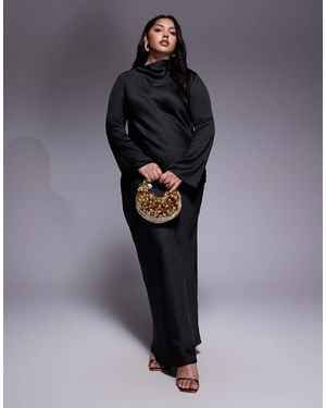 Tfnc Plus High Neck Long Sleeve Maxi Dress - Black