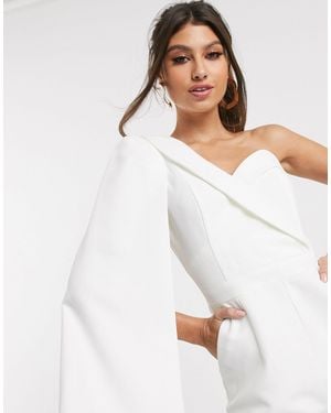 Lavish Alice One Shoulder Cape Jumpsuit - White
