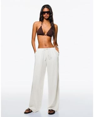 Bershka Linen Rich Trousers With An Elasticated Waistband - White