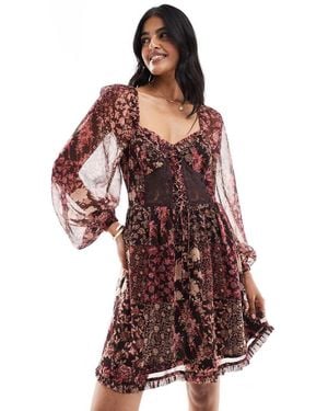 Miss Selfridge Chiffon Lace Up Corset Mini Dress - Red