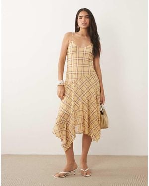 Mango Handkerchief Hem Strappy Midi Dress - Natural