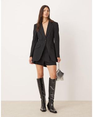 Miss Selfridge Blazer Comodo Gessato Monocromatico - Nero