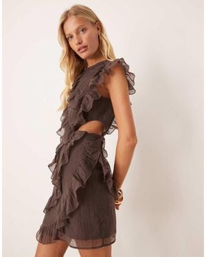 Pretty Lavish Ruffle Mini Dress - Brown