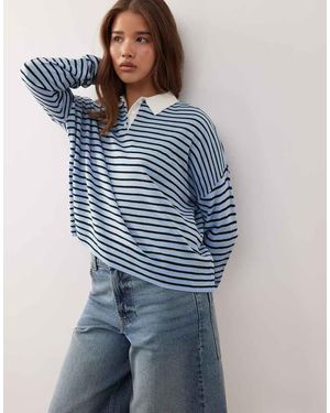 Collusion Knitted Stripe Polo Jumper - Blue