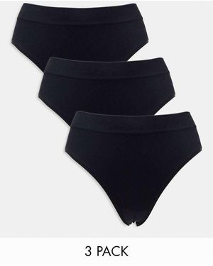Lindex Pack De 3 Braguitas Brasileñas Negras De Talle Alto Sin Costuras De Canalé De - Azul