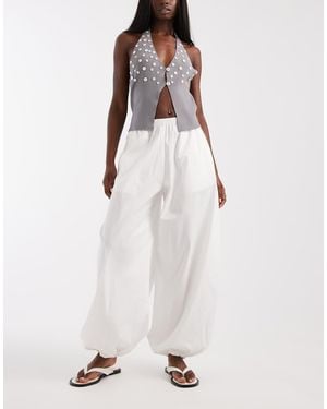Vero Moda Pantalones Blancos De Corte Globo Ancho De Popelina