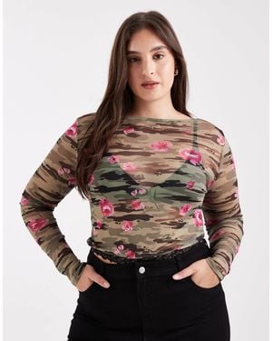 Collusion Camo Rose Print Long Sleeve Top - Brown