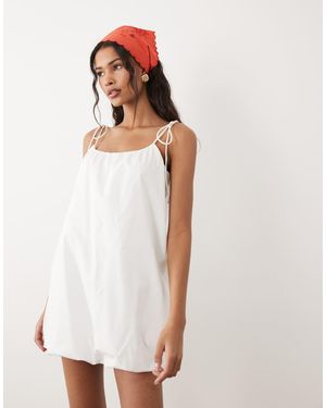 ASOS Poplin Puff Mini Sundress With Tie Straps - White