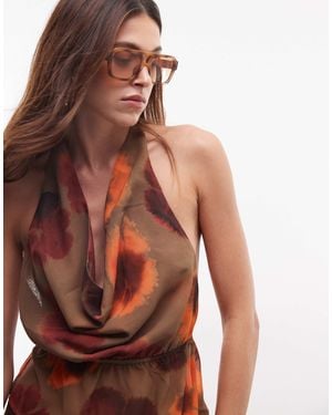 Motel Mahda Halter Neck Plisse Floral Top - Multicolor