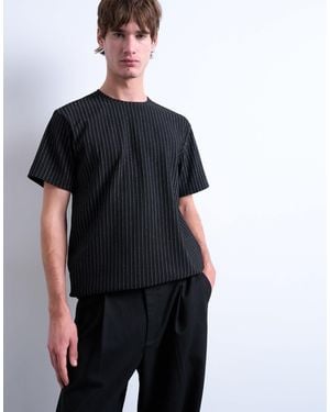 TOPMAN Classic Fit Metallic Stripe Tee - Black