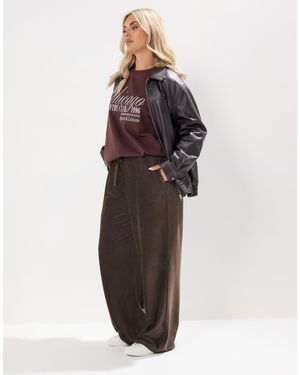 Yours Clothing Cord Drawstring Wide Leg Trousers - Brown