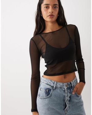 ASOS Mesh Long Sleeve Crop Top - Black