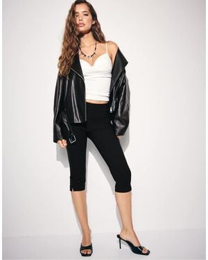 Stradivarius Leather Effect Biker Jacket With Belt - Black