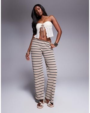 ASOS Knit Wide Leg Pull On Trousers - Brown