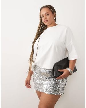 ASOS Asos Design Curve Mixed Sequin Mini Skirt - White