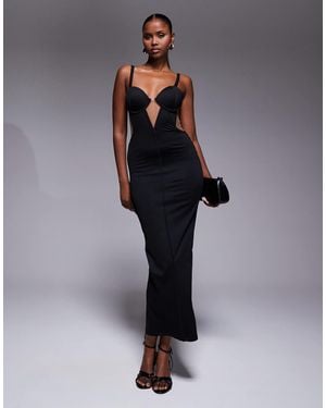 JLUXLABEL Enchantment Bustier Sheer Mesh Panel Strappy Maxi Dress - Blue