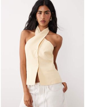 Mango Gilet Van Linnenmix Met Gedraaide Hals En Halternek - Naturel
