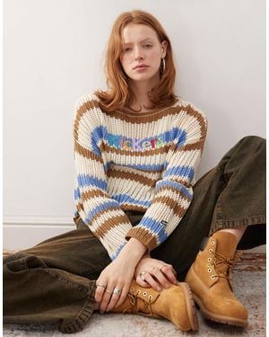 Kickers – locker geschnittener pullover aus weitmaschigem strick mit retro-streifen - Braun