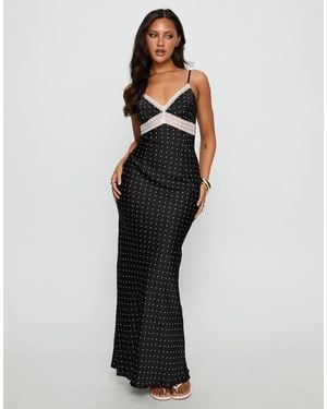 Princess Polly Inki Satin Contrast Lace Trim Cami Maxi Dress - Black