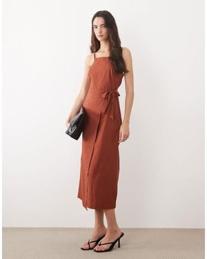 Nobody's Child Kourtney Linen Blend Wrap Front Cami Midi Dress - Brown