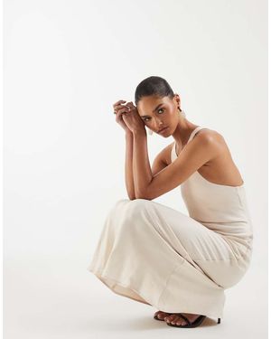 ASOS Satin Racer Neck Maxi Dress With Slit - Natural