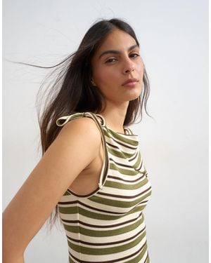 TOPSHOP Stripe Fold Over Tie Shoulder Tank - Green