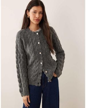 Y.A.S Scallop Trim Textured Cardigan - Grey