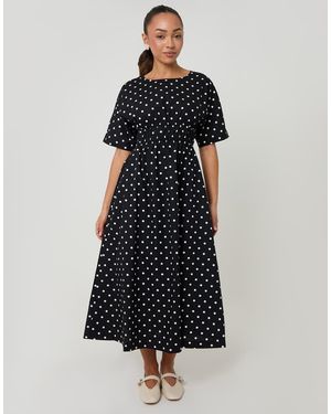 Threadbare Elasticated Waist Polka Dot Poplin Midi Dress - Black