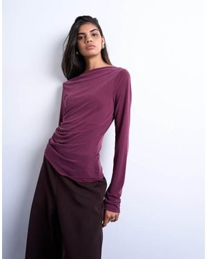 TOPSHOP Cupro Long Sleeve Hitch Side Detail Top - Purple